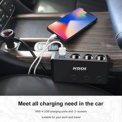 NDDI 120W Car Charger, Cigarette Lighter Splitter USB Car Adapter with QC 3.0 Qu
