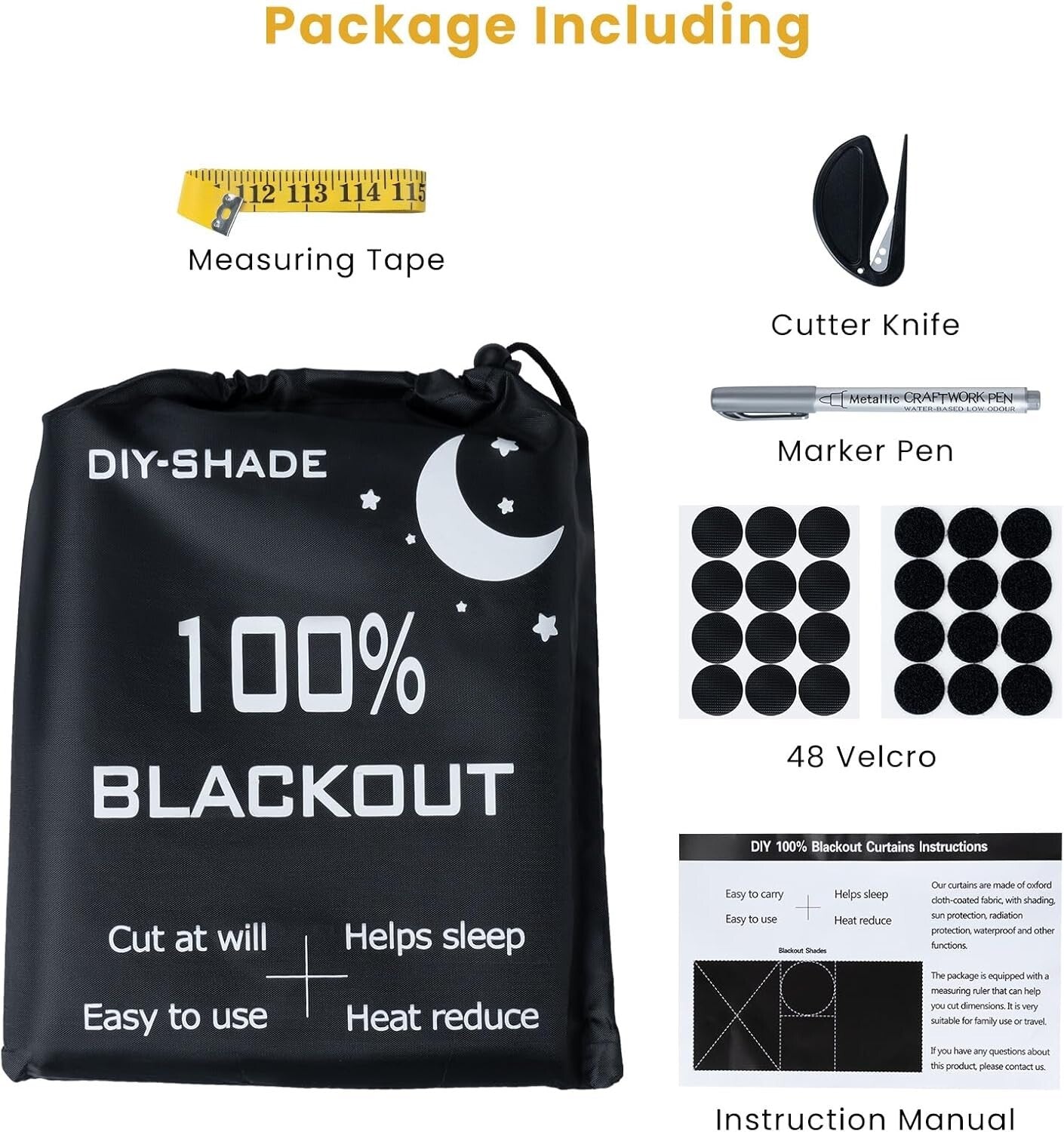 145 X 200 CM Portable Blackout Blinds, 100% Blackout Material, No Drill Blackout