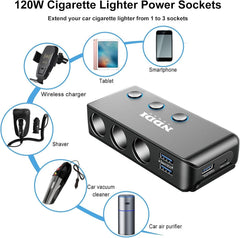 NDDI 120W Car Charger, Cigarette Lighter Splitter USB Car Adapter with QC 3.0 Qu
