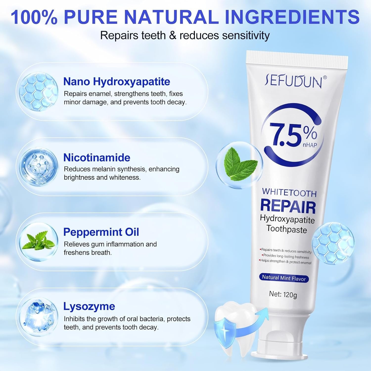 7.5% Hydroxyapatite Toothpaste 2 Pack, Fluoride-Free Nano Hydroxyapatite Toothpa