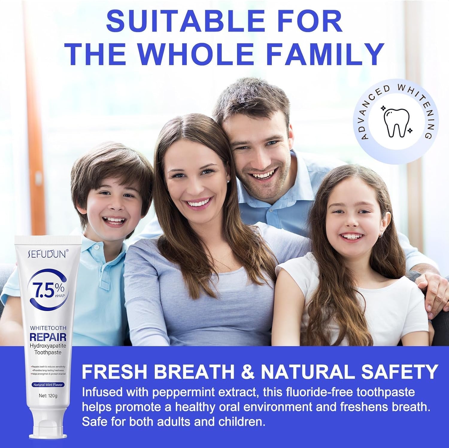 7.5% Hydroxyapatite Toothpaste 2 Pack, Fluoride-Free Nano Hydroxyapatite Toothpa
