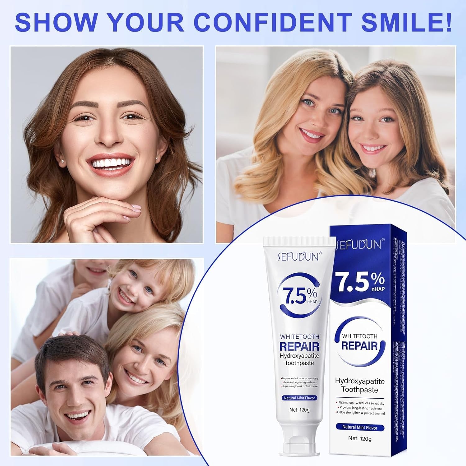 7.5% Hydroxyapatite Toothpaste 2 Pack, Fluoride-Free Nano Hydroxyapatite Toothpa