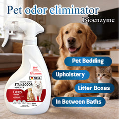 FIELL Pet Stain & Odour Remover Spray 380ml, Bio‑Enzyme Deodoriser, Lick‑Safe for Dogs & Cats, 72H Long‑Lasting Odor Eliminator for Urine, Stool, Home Carpet Sofa