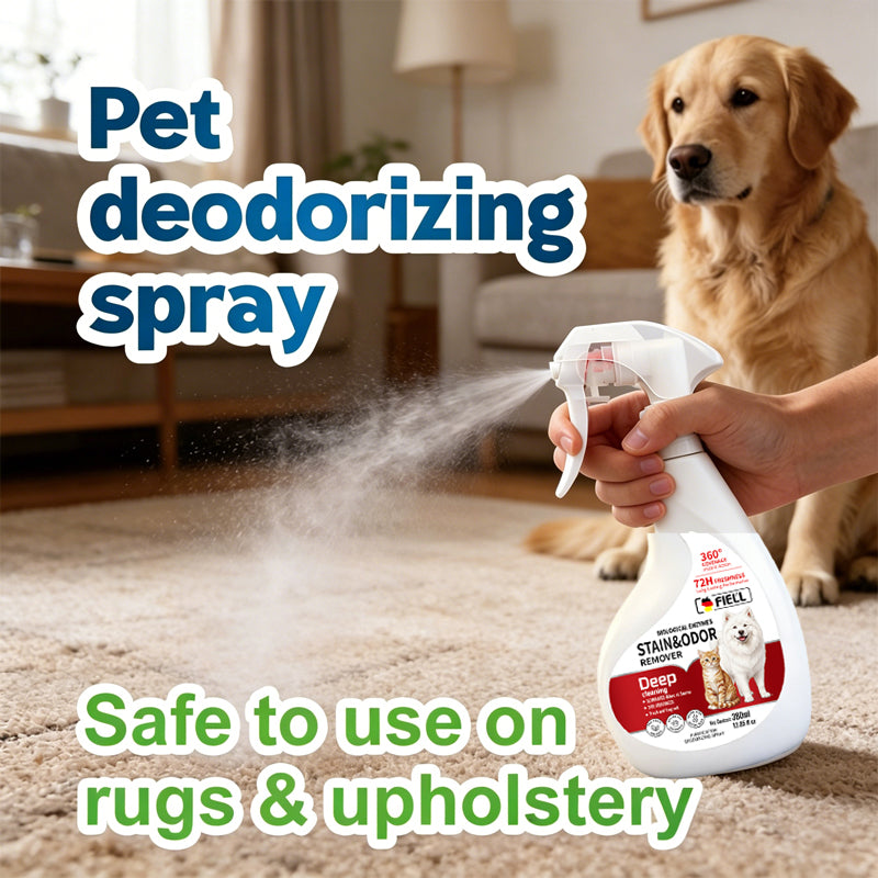 FIELL Pet Stain & Odour Remover Spray 380ml, Bio‑Enzyme Deodoriser, Lick‑Safe for Dogs & Cats, 72H Long‑Lasting Odor Eliminator for Urine, Stool, Home Carpet Sofa