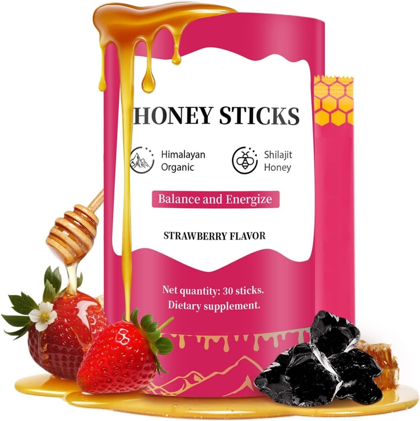 Shilajit Honey Sticks for Women - Strawberry Flavor | Hormone Balance & Natural