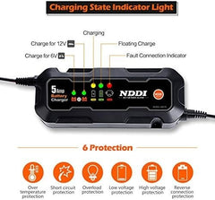 NDDI Car Battery Charger, 6V 12V 5A Quick Smart Trickle Battery Charger for Moto