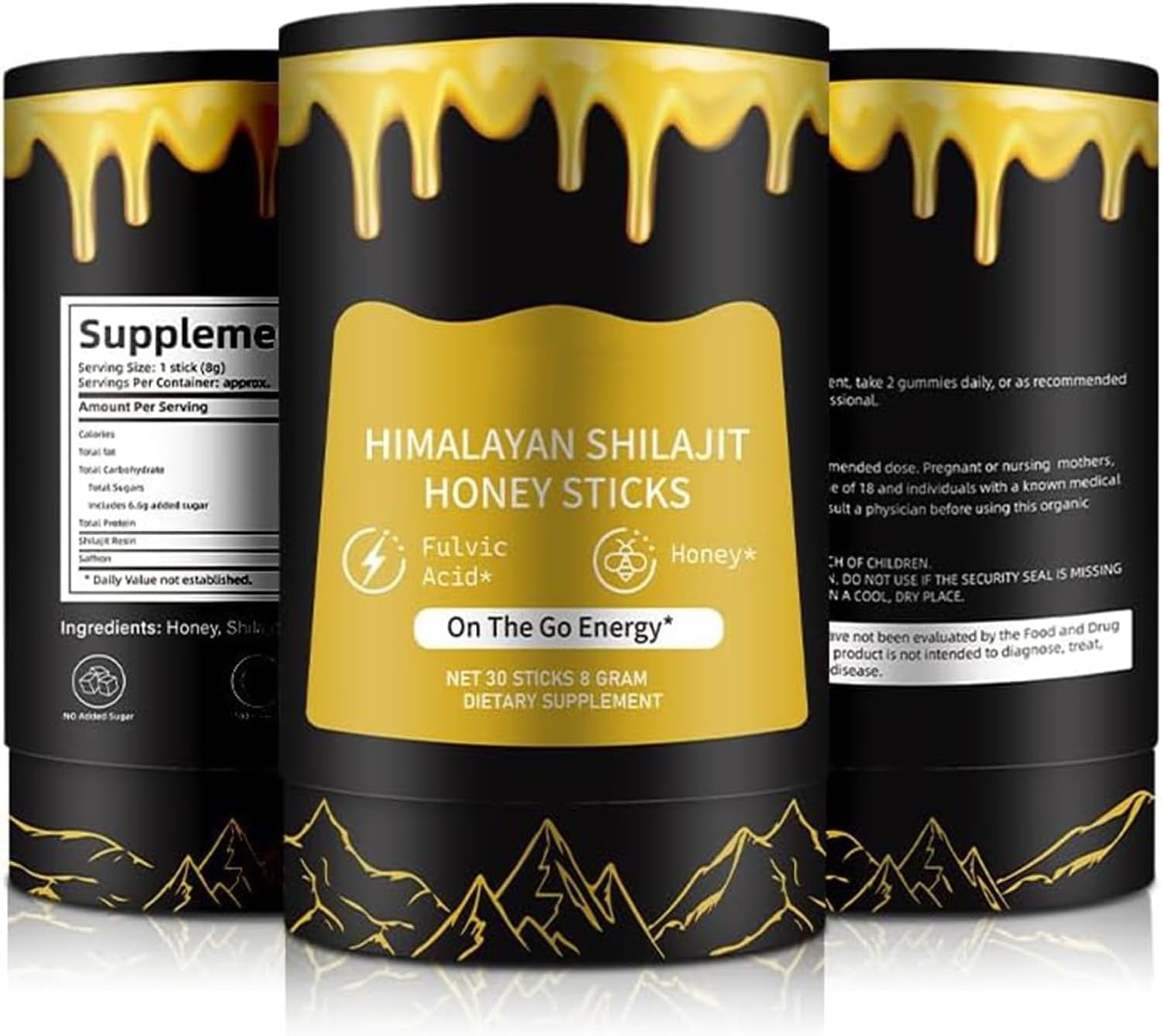 Shilajit Resin with Honey Sticks, 30 Sticks Individually wrapped - Gold Grade 10