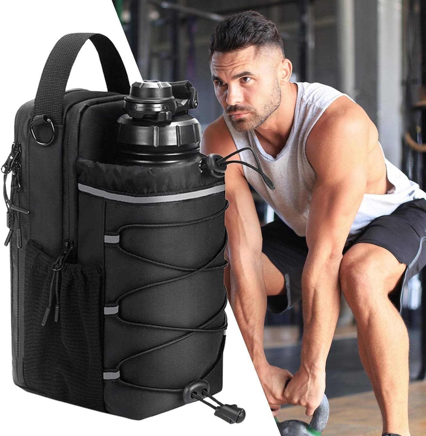 Magnetic Bottle Bag | Fitness Bottle with Phone Holding Sleeve | Portable Leak-P