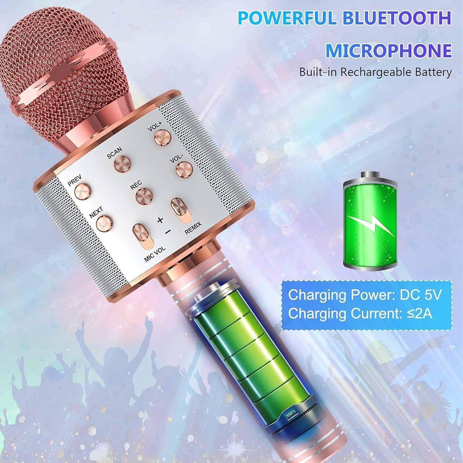 Wowstar Wireless Microphone, Karaoke Bluetooth Microphone for Kids Adults, Porta