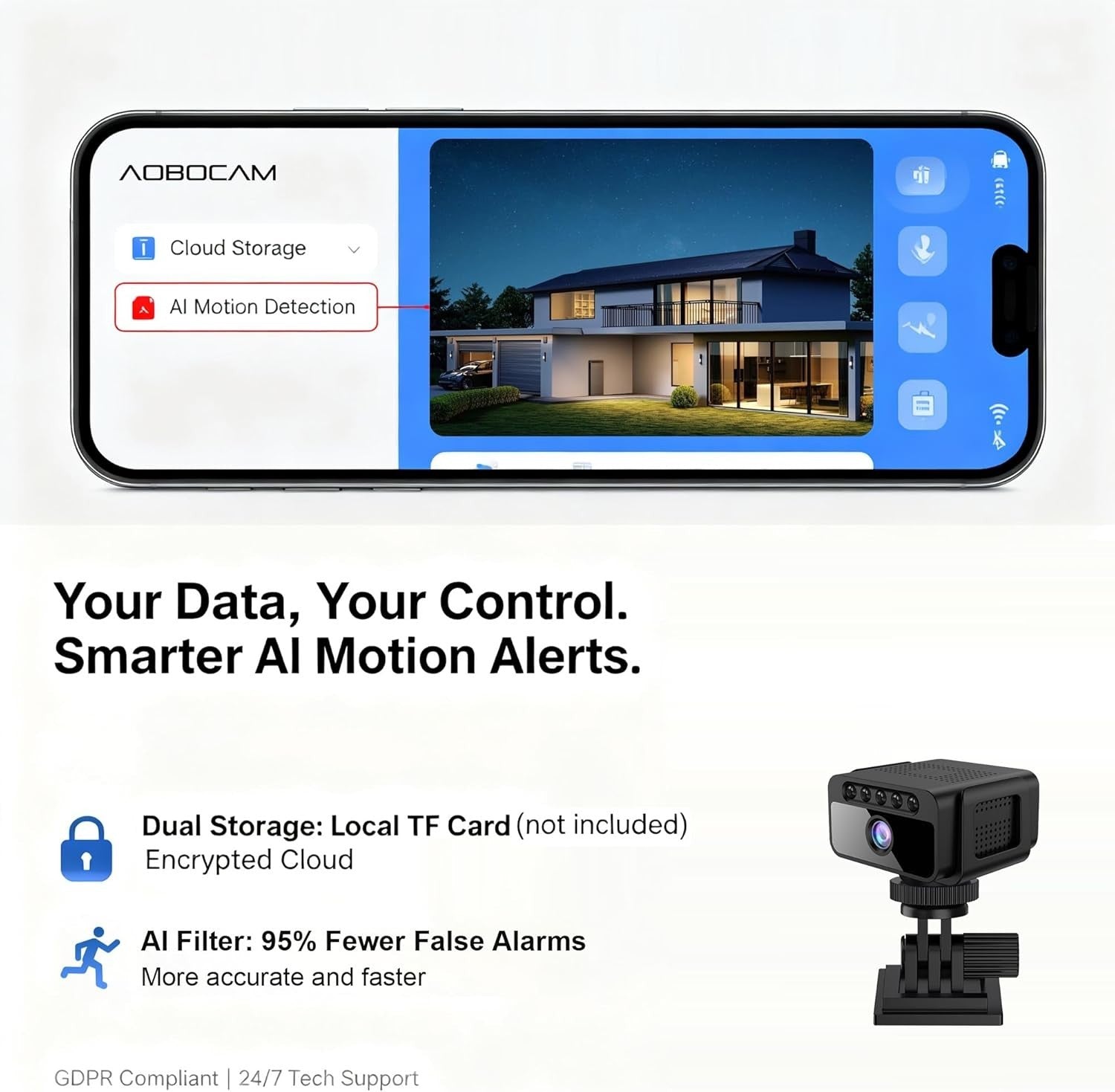 AOBOCAM Mini Camera 4K, Compact WiFi Camera Small Indoor Camera with Night V