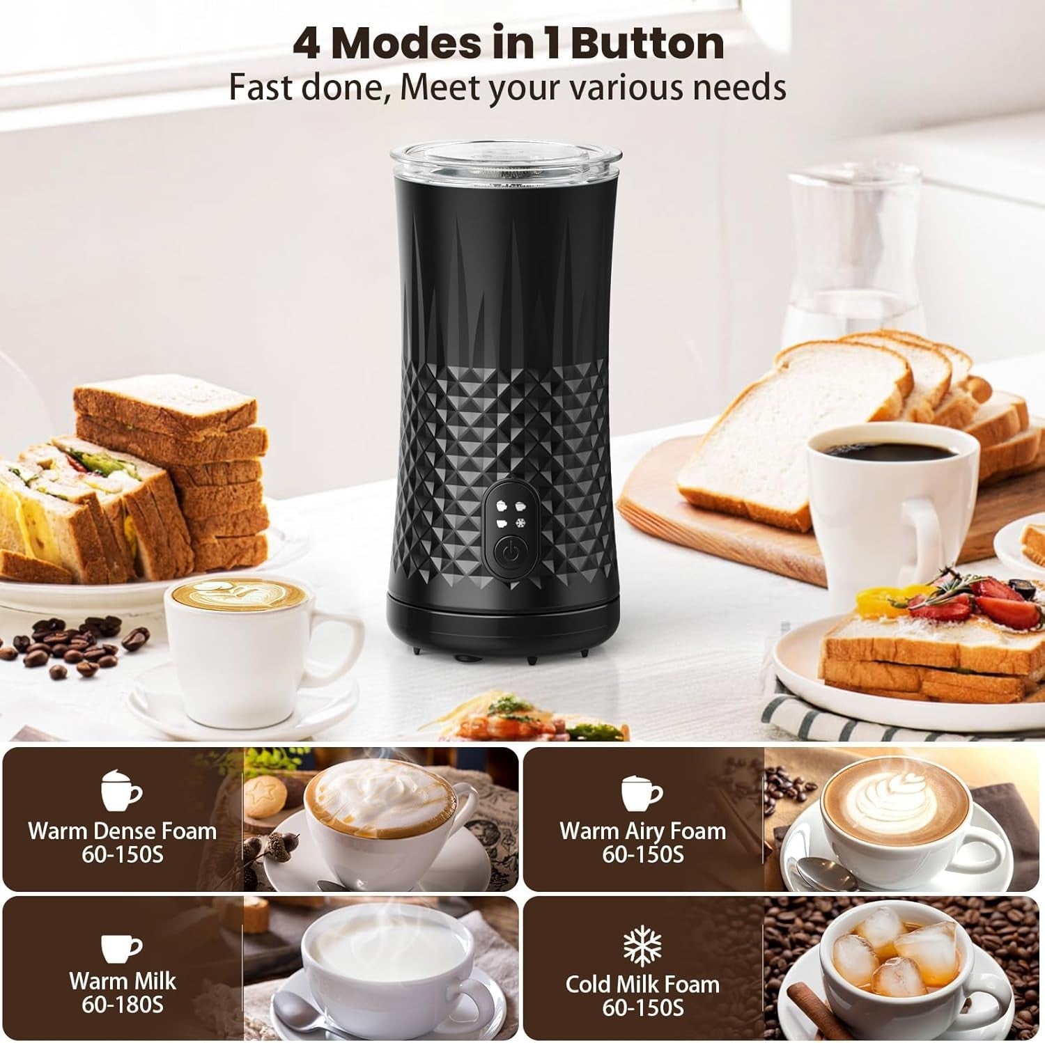 VIWAVE Milk Frother Electric,4 in 1 Automatic Milk Frother, Hot&Cold Milk Foamer