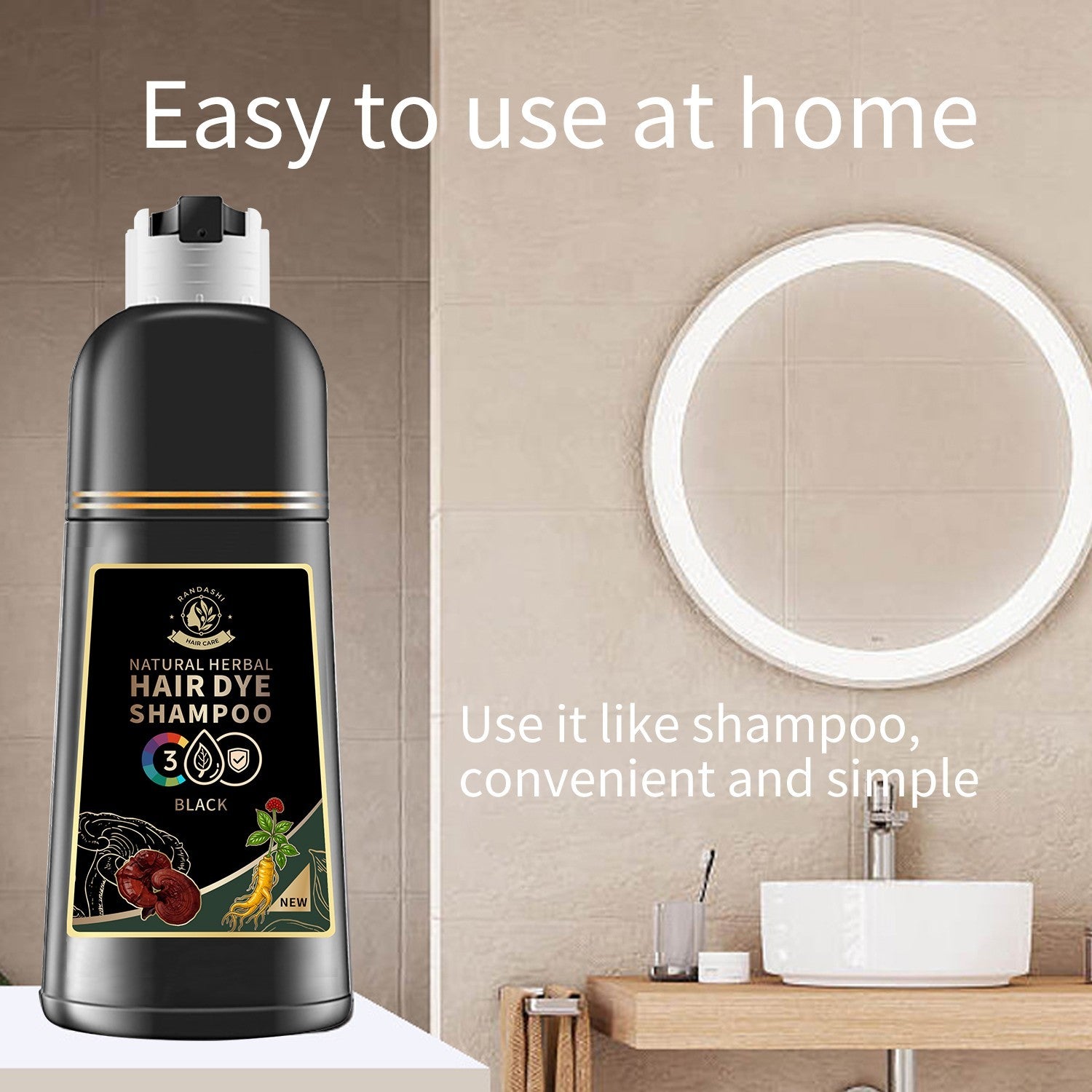 Black Hair Dye Shampoo 3 in 1 for Gray Hair, Hair Colour Shampoo for Women Men G