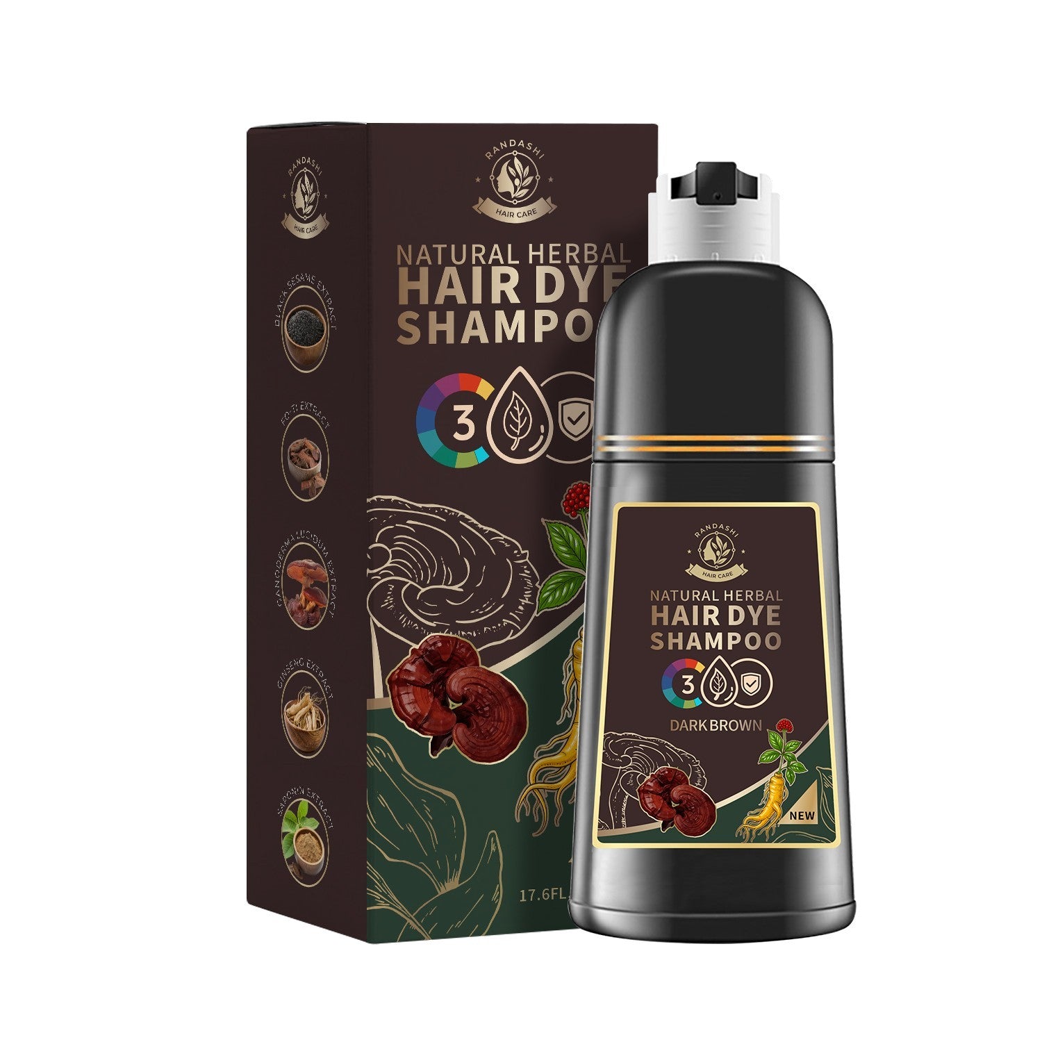 Black Hair Dye Shampoo 3 in 1 for Gray Hair, Hair Colour Shampoo for Women Men G