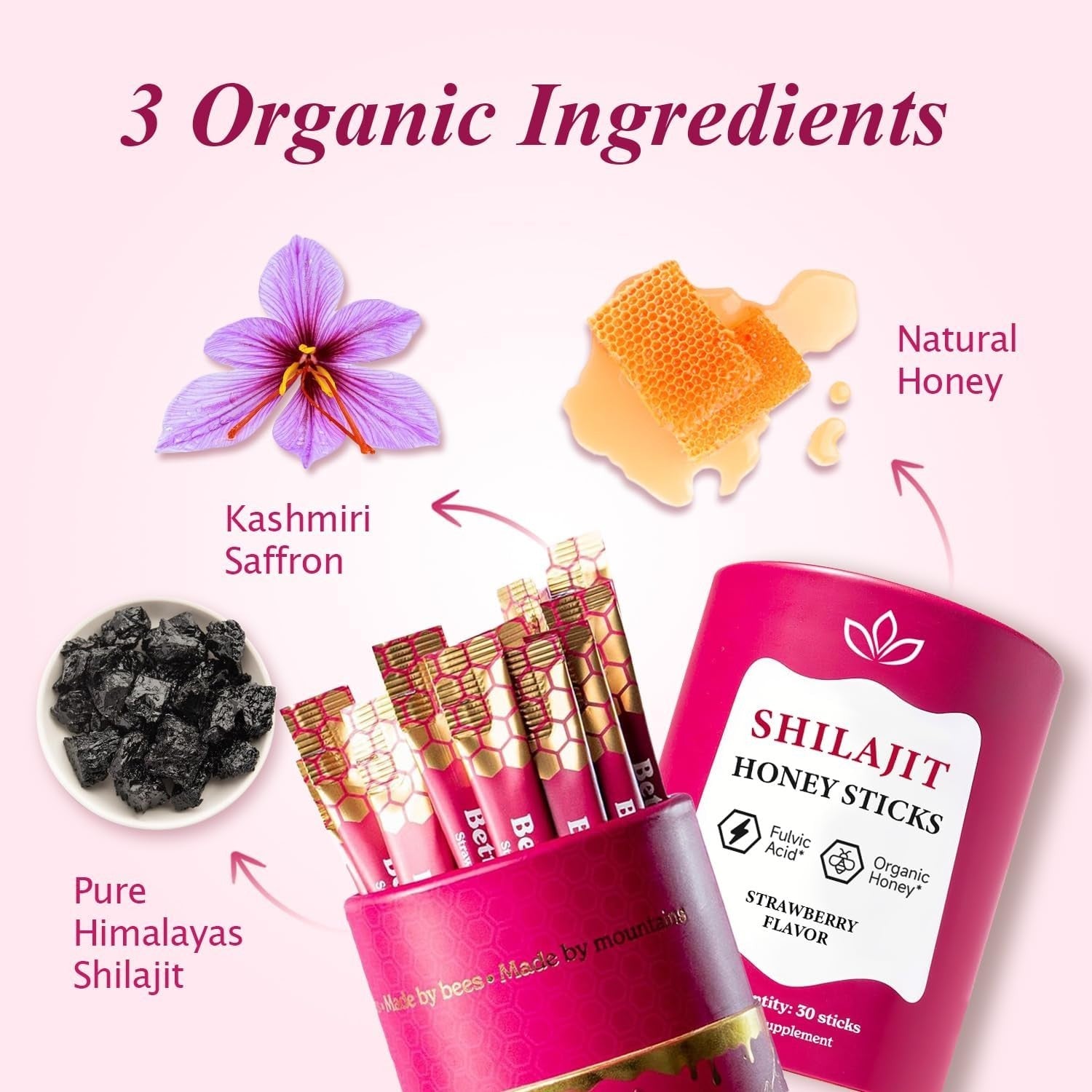 Shilajit Honey Sticks for Women - Strawberry Flavor | Hormone Balance & Natural