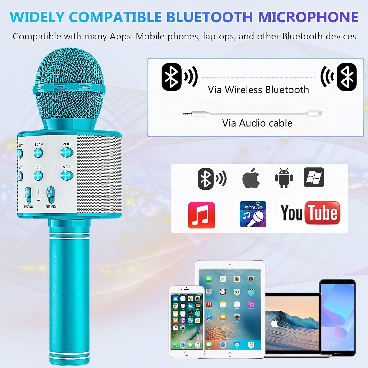 Wowstar Wireless Microphone, Karaoke Bluetooth Microphone for Kids Adults, Porta
