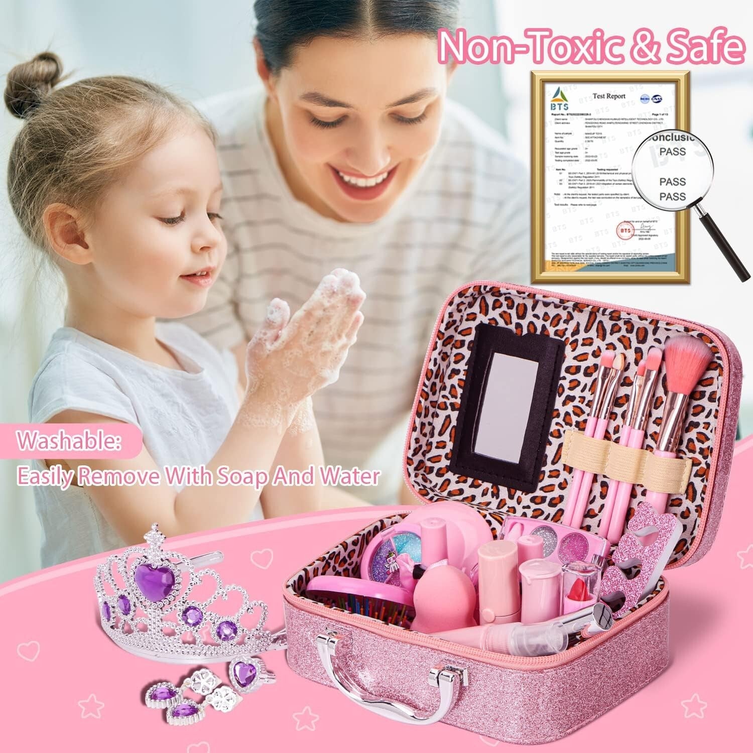 Kids Makeup Set for Girls, Real Washable Non-Toxic Girls Makeup Kit withCos MGEX