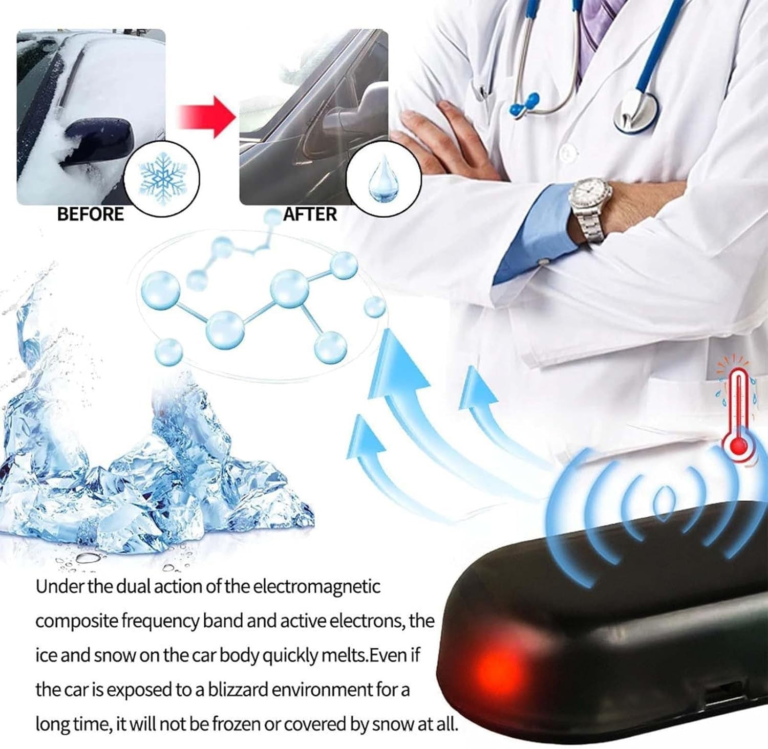 Car Snow Removal Tool - USB Rechargeable, Auto Car Electromagnetic Molecular Win