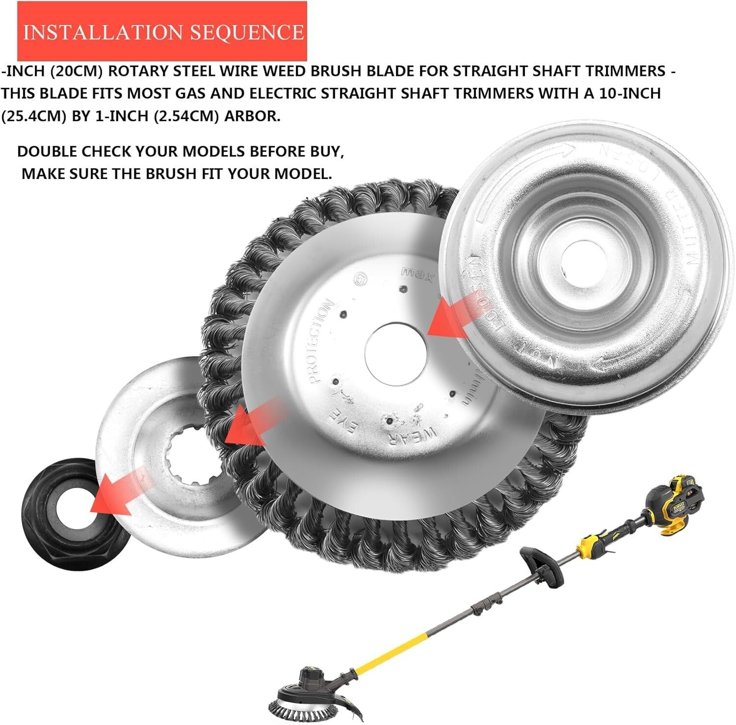 Viabrico strimmer wire brush cutter head, 8 inch steel trimmer with 4pcs ataptor