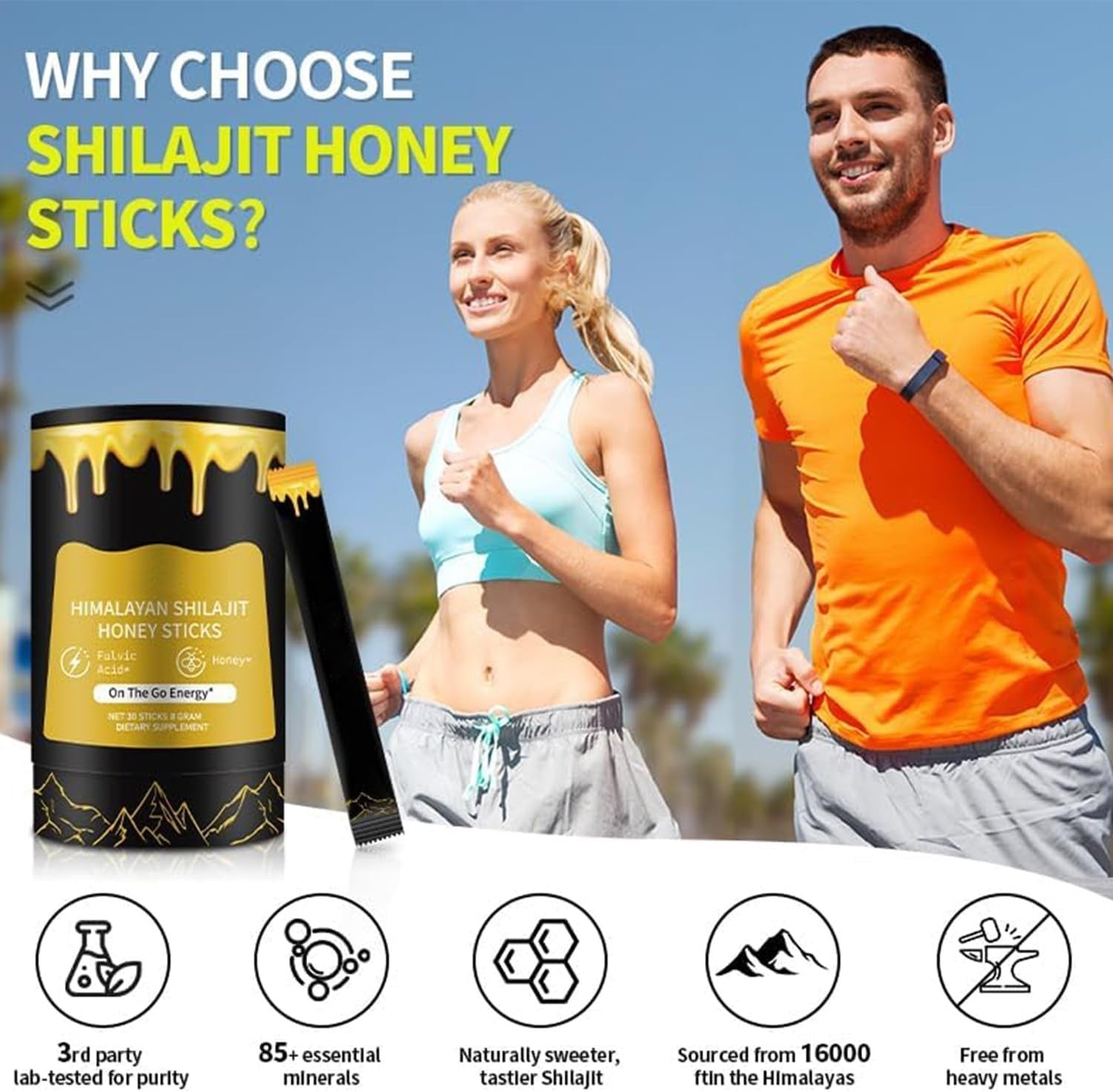 Shilajit Resin with Honey Sticks, 30 Sticks Individually wrapped - Gold Grade 10
