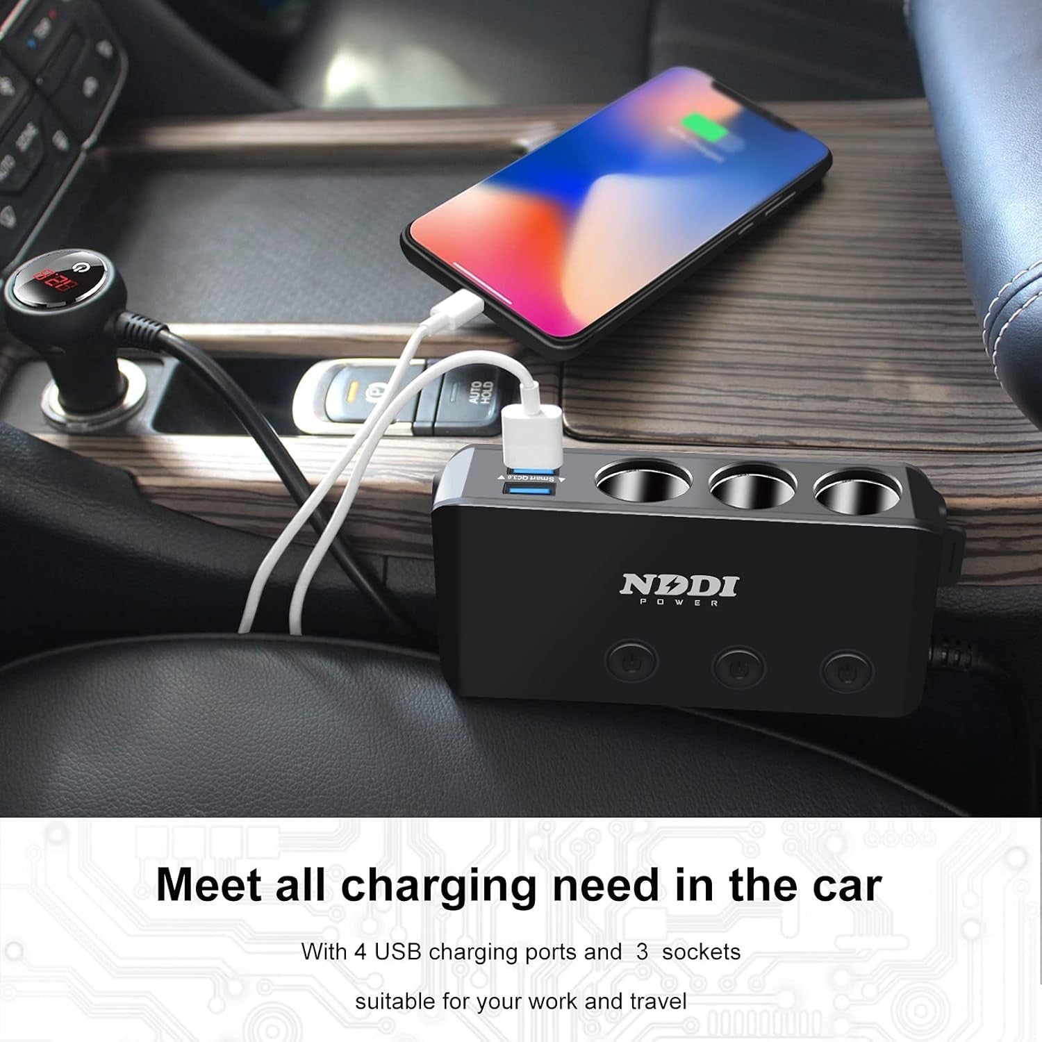 NDDI 120W Car Charger, Cigarette Lighter Splitter USB Car Adapter with QC 3.0 Qu