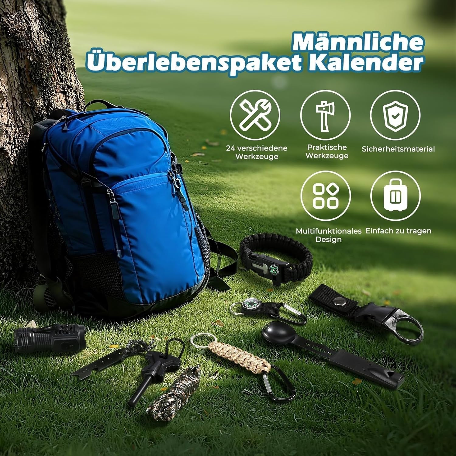24-in-1 Survival Gear Kit Emergency Tool Set Outdoor Summer Camping Hiking Gift
