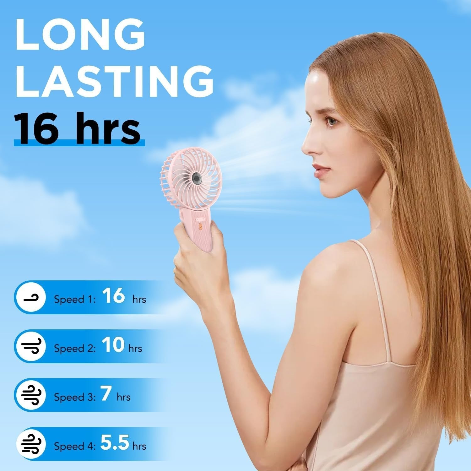 Lepwings Portable Mini Handheld Fan - Rechargeable Neck Hanging Fans with 16-Hou