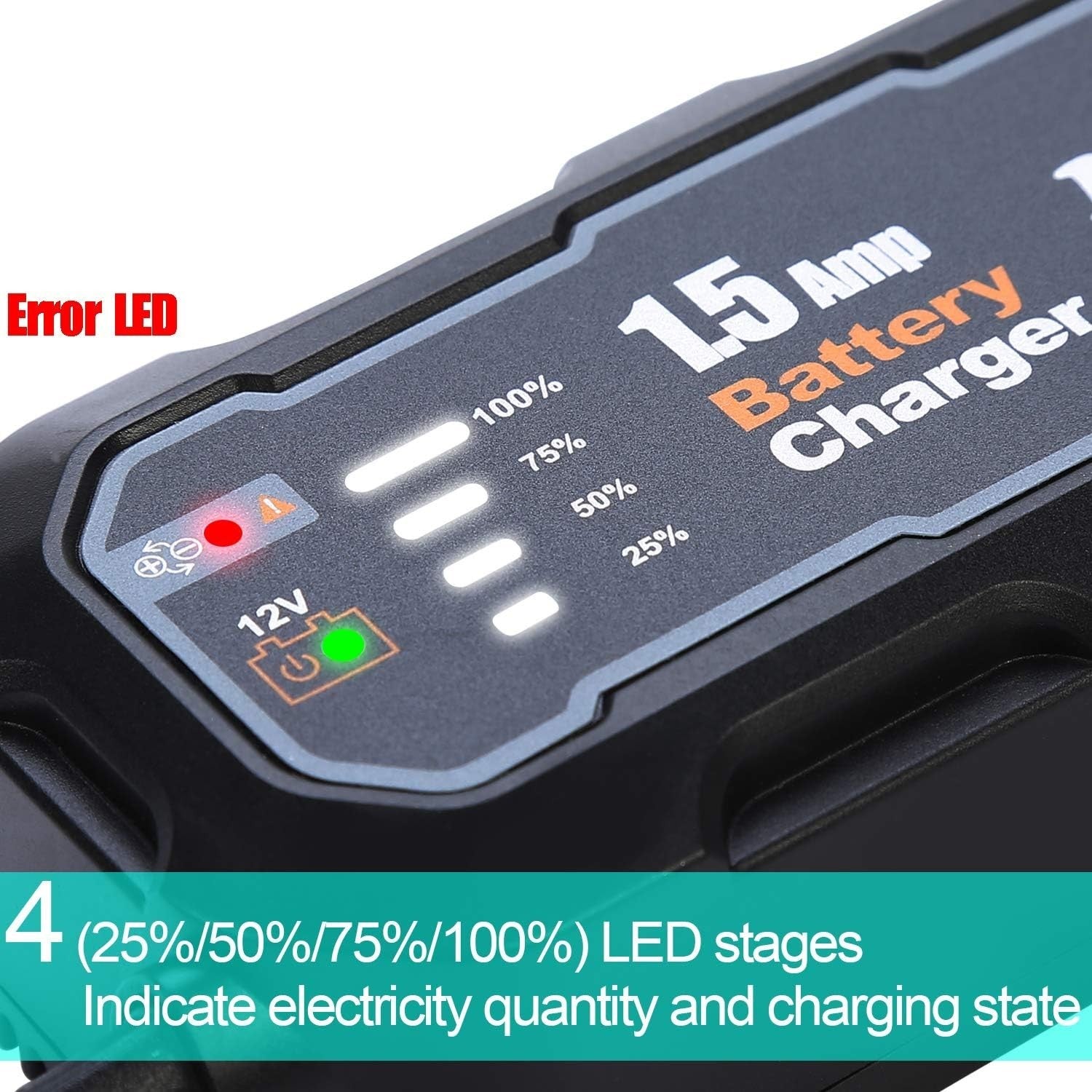 NDDI Car Battery Charger, Portable 12V 1.5Amp Smart Battery Charger with LED Cha