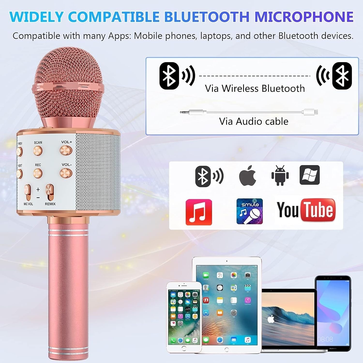 Wowstar Wireless Microphone, Karaoke Bluetooth Microphone for Kids Adults, Porta