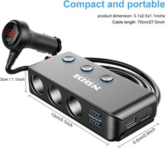 NDDI 120W Car Charger, Cigarette Lighter Splitter USB Car Adapter with QC 3.0 Qu