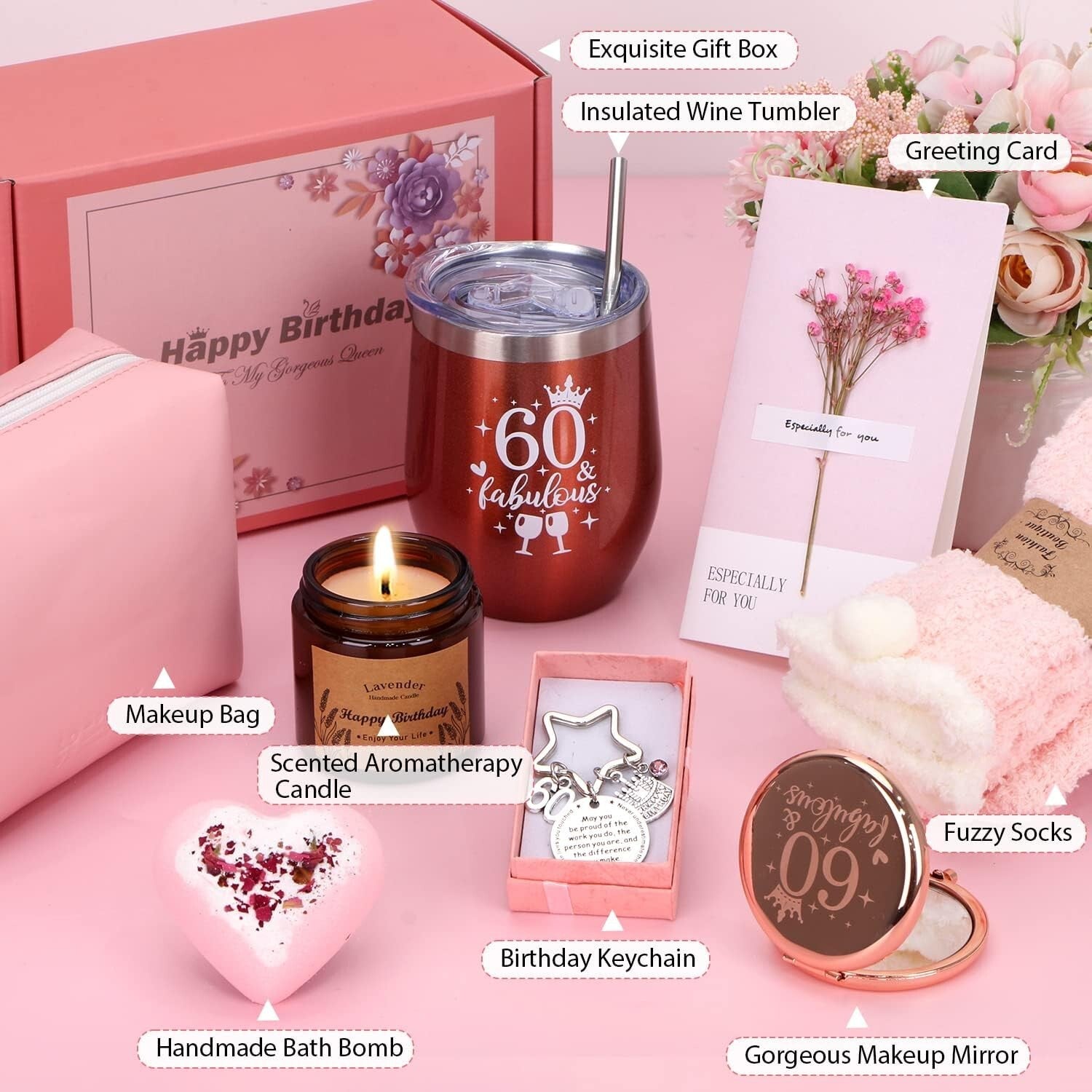 60th Birthday Gifts for Women, Personalised Birthday Hampers for Women TurniA9YB
