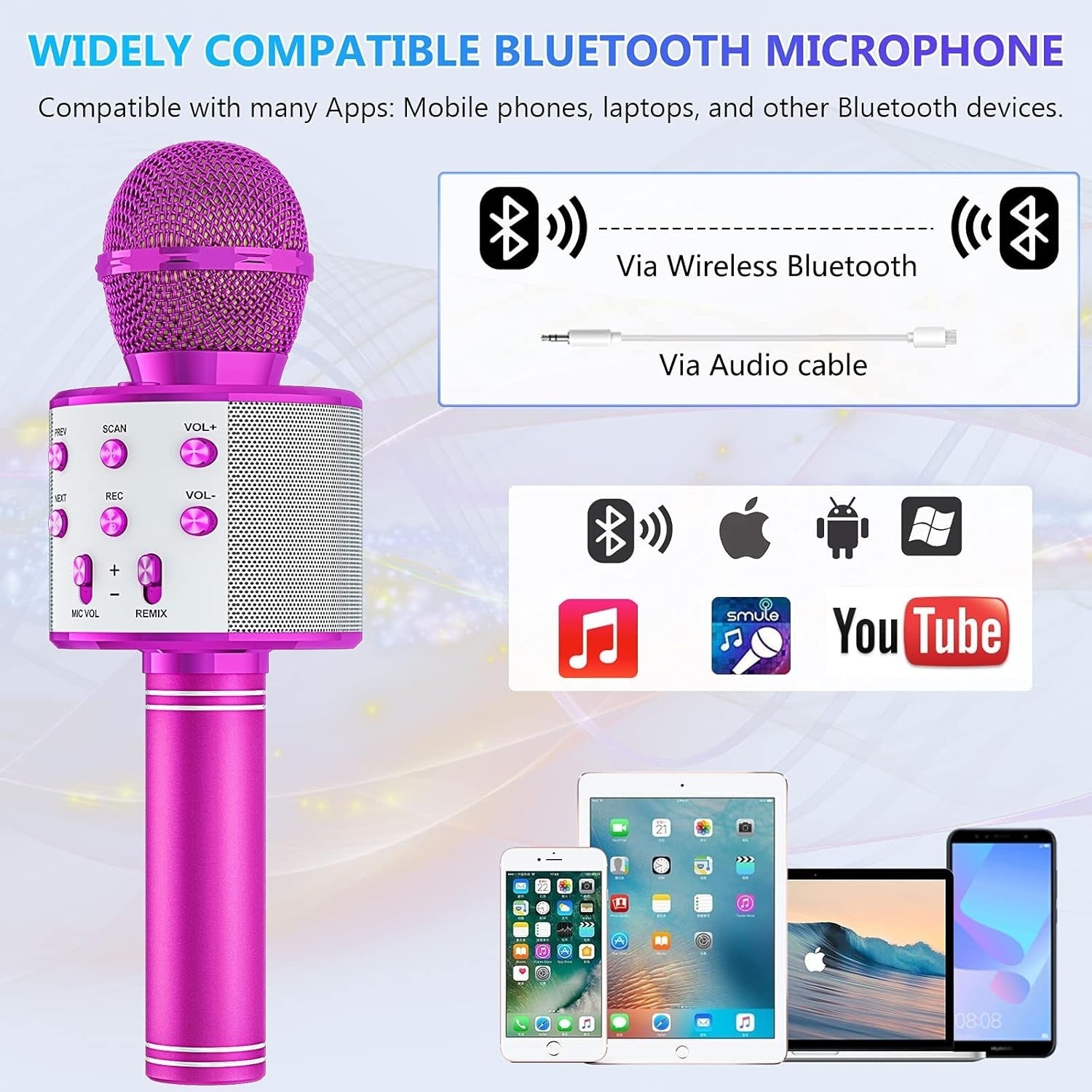 Wowstar Wireless Microphone, Karaoke Bluetooth Microphone for Kids Adults, Porta