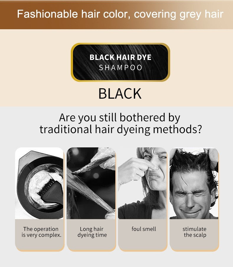 Black Hair Dye Shampoo 3 in 1 for Gray Hair, Hair Colour Shampoo for Women Men G