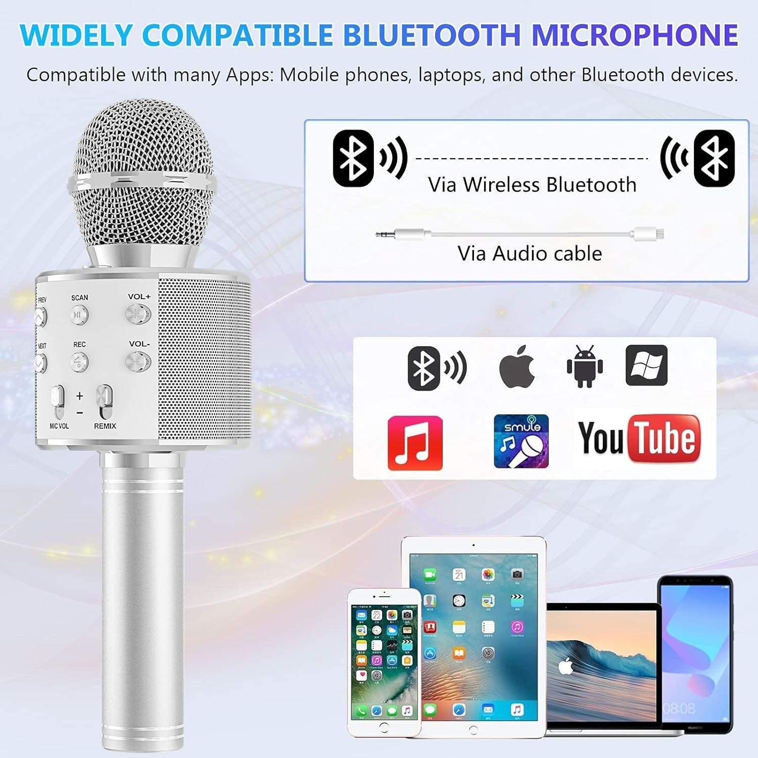 Wowstar Wireless Microphone, Karaoke Bluetooth Microphone for Kids Adults, Porta