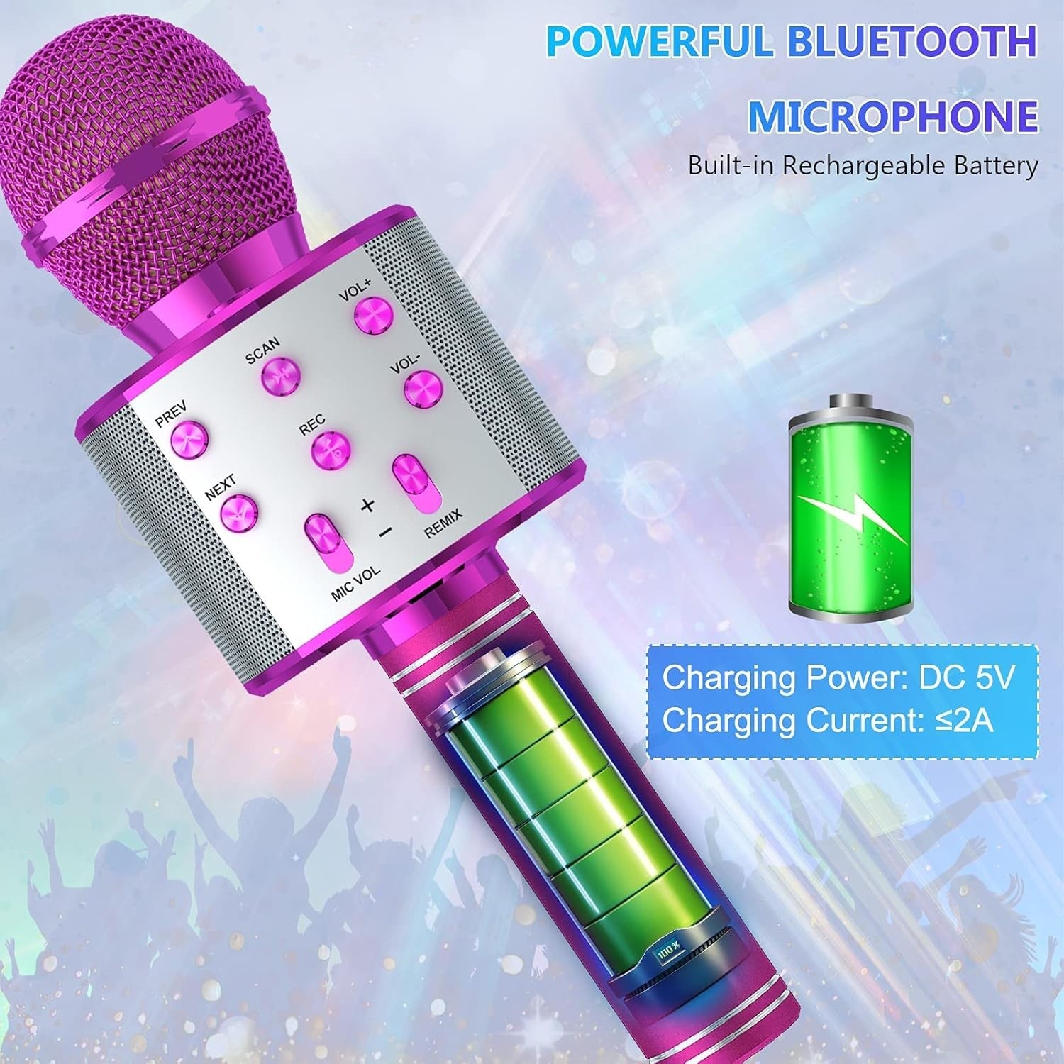 Wowstar Wireless Microphone, Karaoke Bluetooth Microphone for Kids Adults, Porta