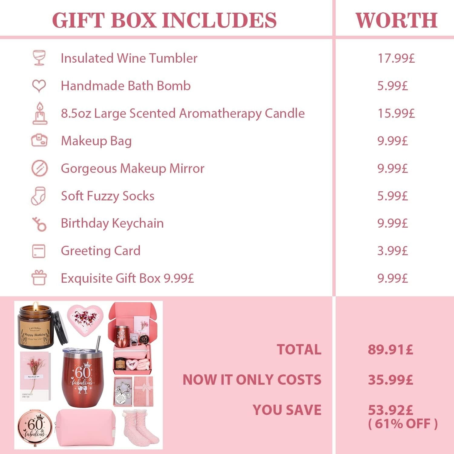 60th Birthday Gifts for Women, Personalised Birthday Hampers for Women TurniA9YB