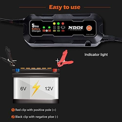 NDDI Car Battery Charger, 6V 12V 5A Quick Smart Trickle Battery Charger for Moto