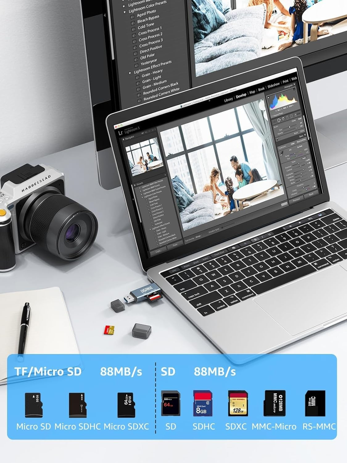 SD Card Reader, USB C Card Reader, SD/Micro SD Card Reader OTG Adapter for SD/MM