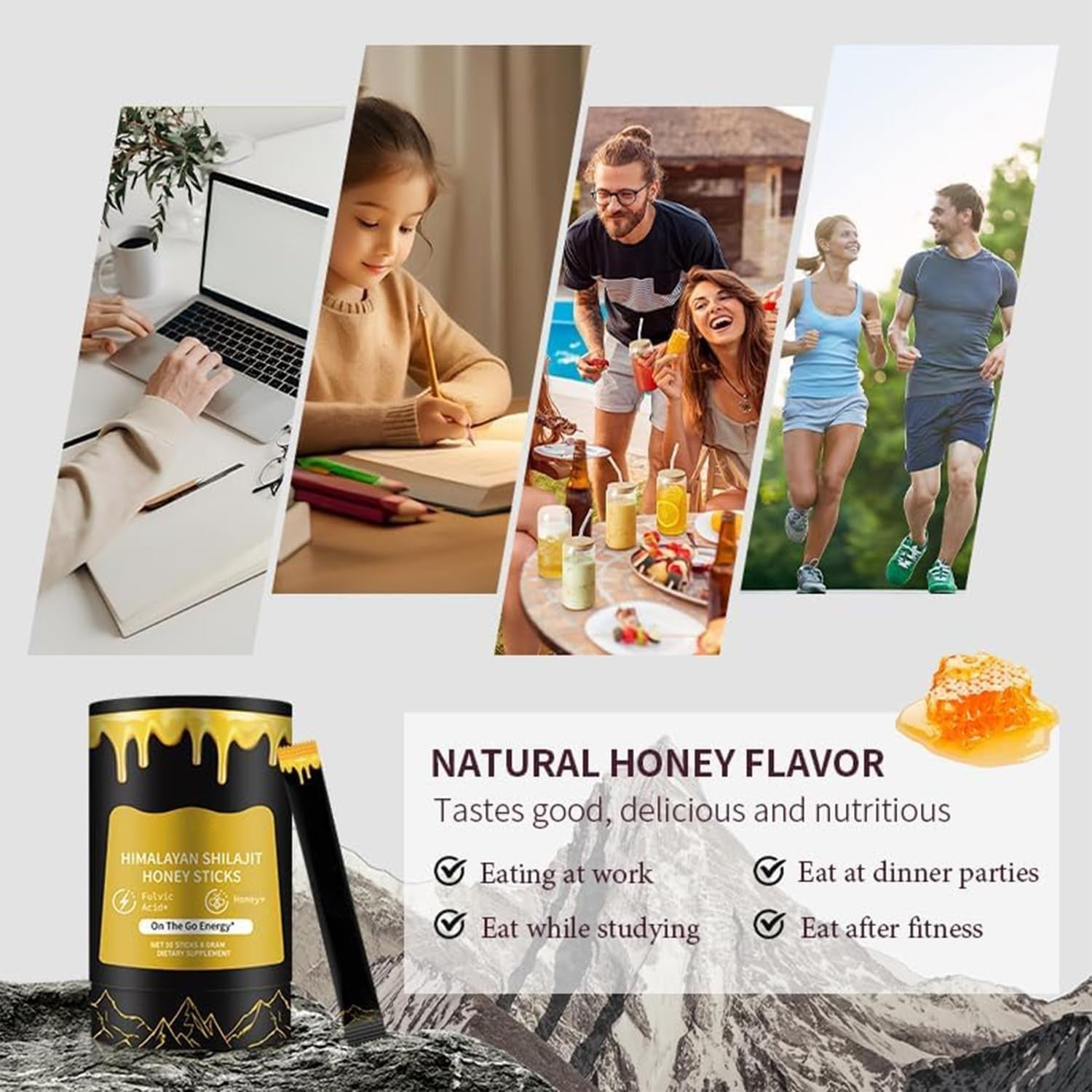 Shilajit Resin with Honey Sticks, 30 Sticks Individually wrapped - Gold Grade 10