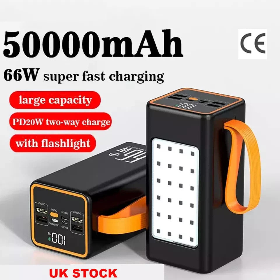 50000mAh Power Bank 66W PD Fast Charging for phone Outdoor Camping Power Supply