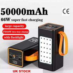 50000mAh Power Bank 66W PD Fast Charging for phone Outdoor Camping Power Supply