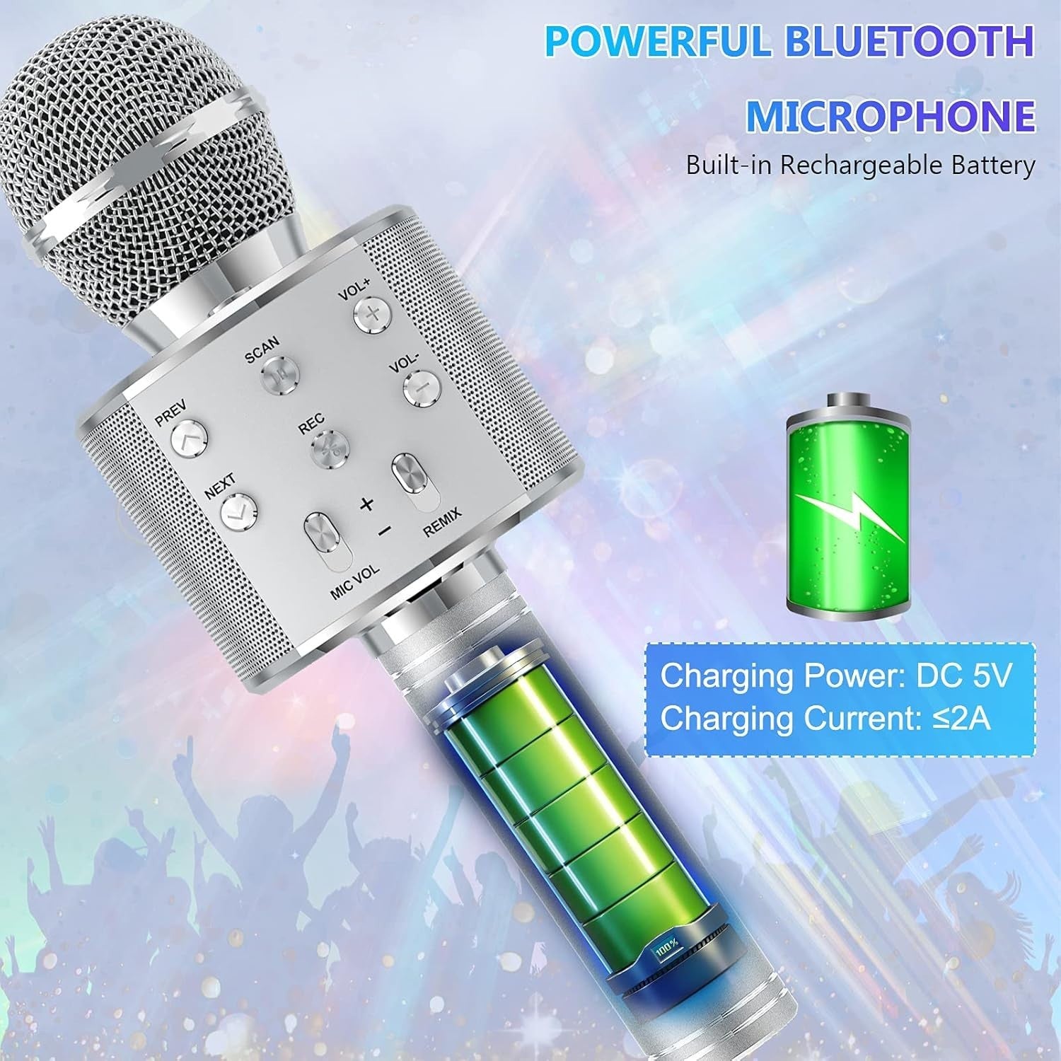 Wowstar Wireless Microphone, Karaoke Bluetooth Microphone for Kids Adults, Porta