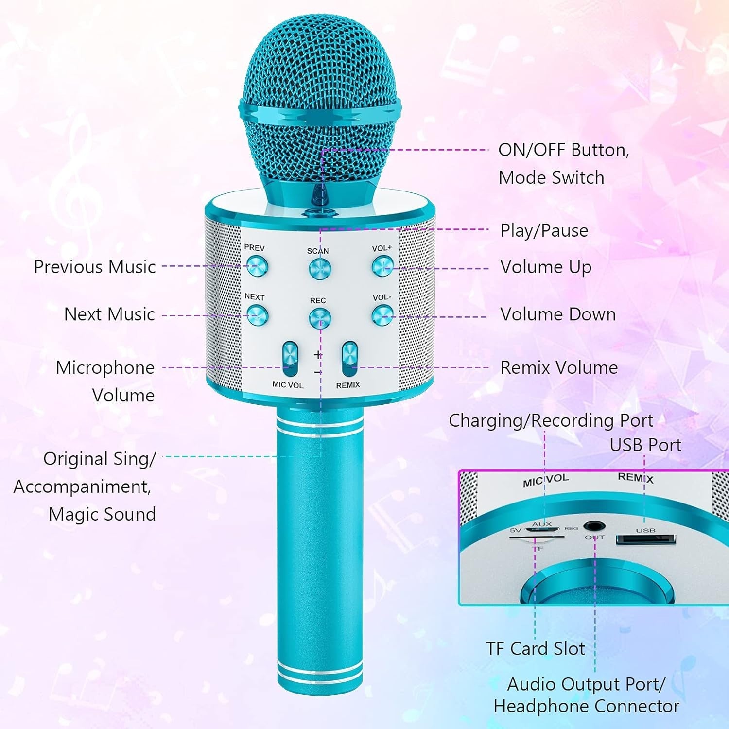 Wowstar Wireless Microphone, Karaoke Bluetooth Microphone for Kids Adults, Porta