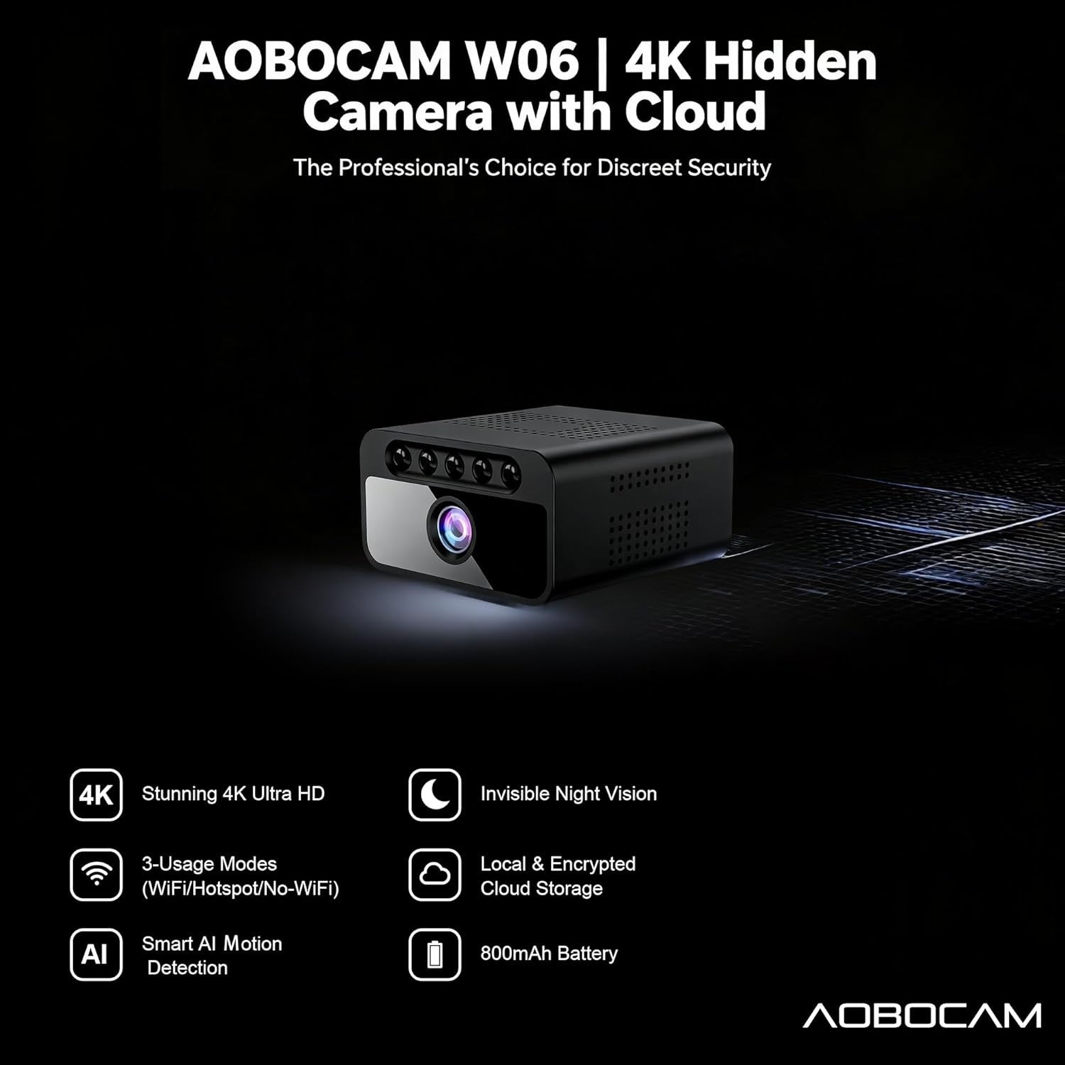 AOBOCAM Mini Camera 4K, Compact WiFi Camera Small Indoor Camera with Night V