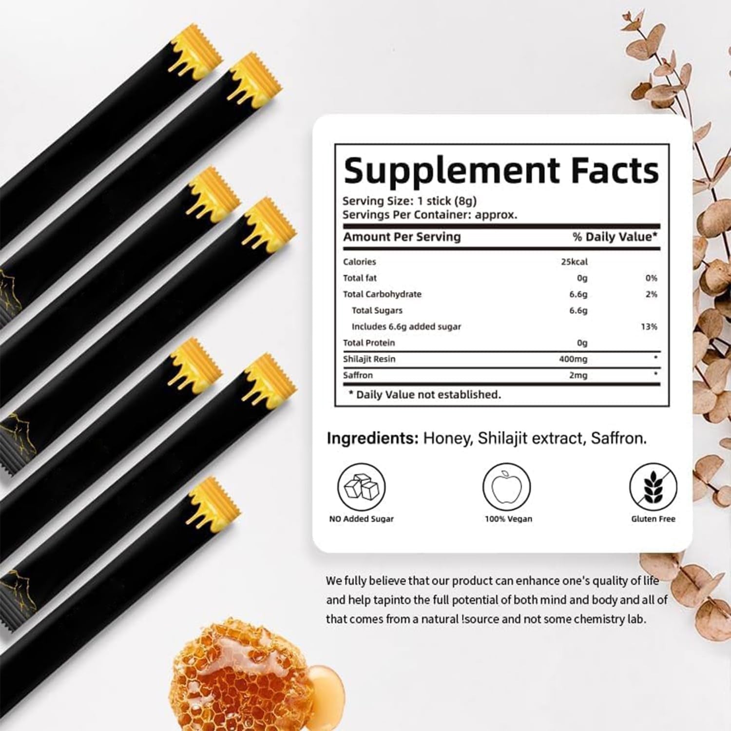 Shilajit Resin with Honey Sticks, 30 Sticks Individually wrapped - Gold Grade 10