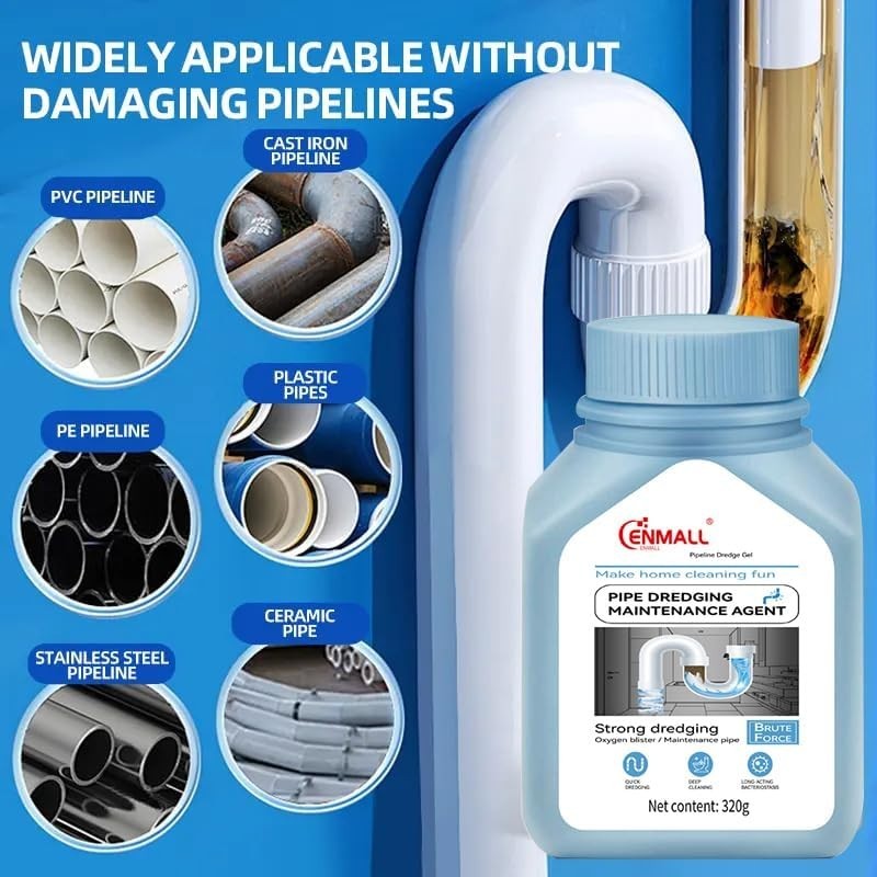 Drain Unblocker Sink Unblocker Heavy Duty Powder, One Shot Drain Cleaner, Toilet &amp; Kitchen Plughole Unblocker, Bathroom Shower Clog Remover, Safe for All Pipes 320g