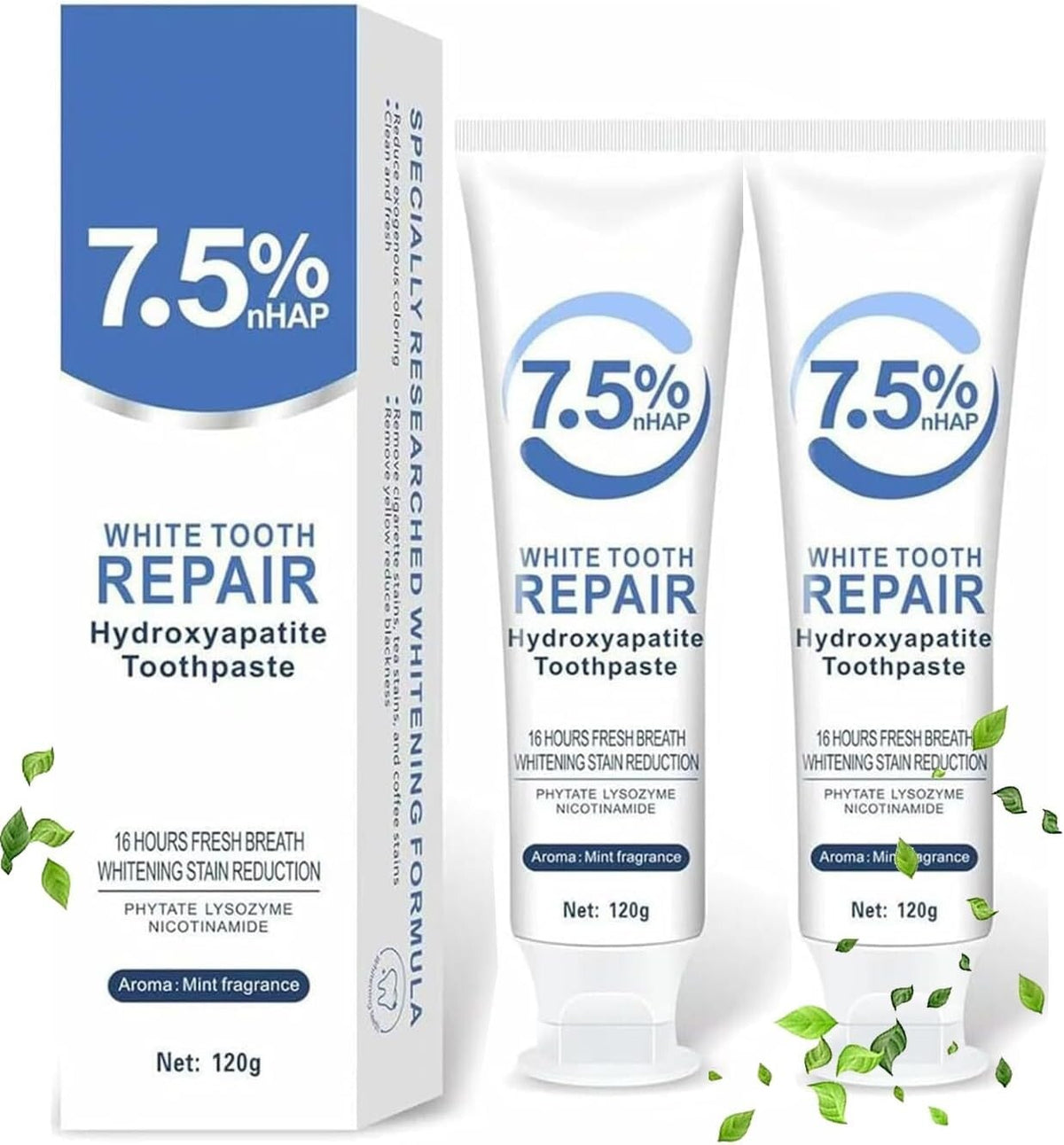 2Pcs Hydroxyapatite Toothpaste,Hydroxyapatite Toothpaste 7.5,Fluoride-Free Ename