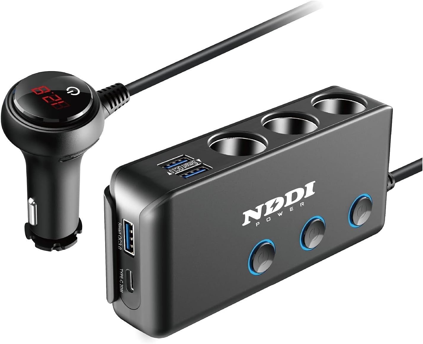 NDDI 120W Car Charger, Cigarette Lighter Splitter USB Car Adapter with QC 3.0 Qu